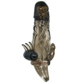 BAILE - CAPA PARA PÉNIS BRAVE MAN COM ESTIMULAÇÃO CLITÓRICA E ANAL DUPLA BALA PRETA 16.5 CM