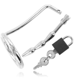 METAL HARD ANEL DE TESTICULO COM PLUG DE CASTIDADE URETRAL