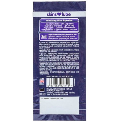 SKINS - SUPERSLIDE LUBRIFICANTE À BASE DE SILICONE, DOSE ÚNICA DE 5 ML